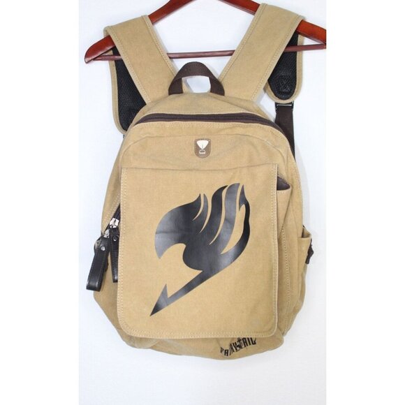 Anime FAIRY TAIL Brown Tan Canvas Backpack Shoulder Bag Unisex College Travel - Picture 1 of 14